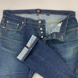 Obey Slevedge Jeans Mens 38 Raw Faded Denim Straight-Leg Button Fly Retro